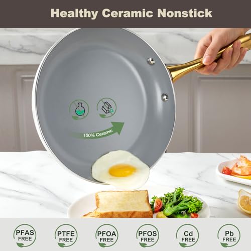 Ceramic Nonstick Cookware Set 14-Pc Kitchen Pots & Pans with Silicone Utensils