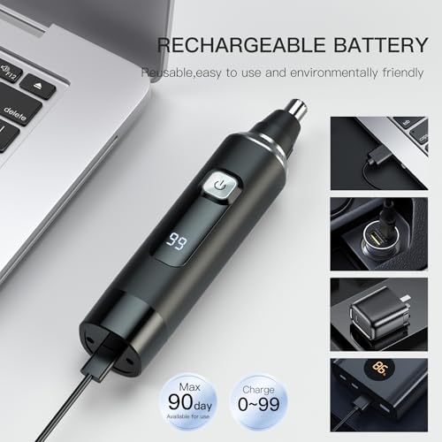 LED Display Ear and Nose Hair Trimmer Clipper for Men Women,2025 Rechargeable 2 in 1 Professional Painless Eyebrow & Facial Hair Trimmer with Powerful Motor and Dual-Edge Blades Easy Cleansing