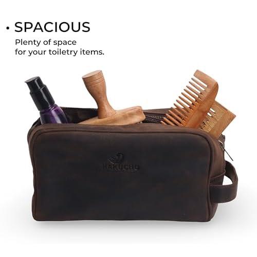 Steve Leather Toiletry Travel Pouch With Waterproof Linning, (DARK BROWN)