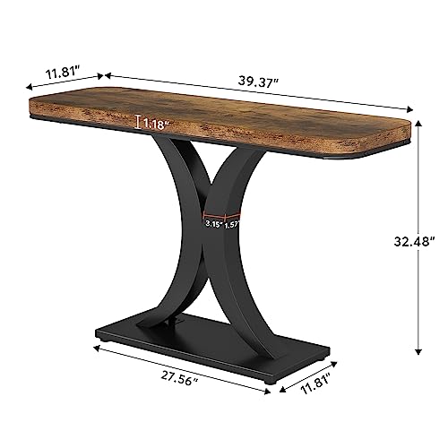 Tribesigns Industrial Console Table 40 Inch Brown & Black Entryway Foyer Table with Geometric Base
