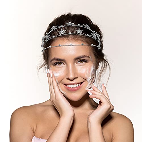 Silver Rhinestone Star Crown Bridal Headpiece for Women & Girls