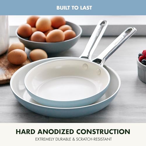 GreenPan Padova Pro 8 & 10-Inch Blue Haze Ceramic Nonstick Skillet Set, Induction & Oven Safe