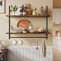 Wall Shelf with Towel Bar - Rustic Brown 31.5 Inch Industrial Pipe Shelf