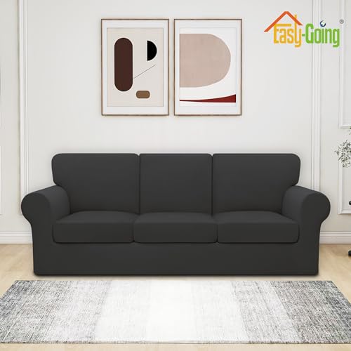 Stretch Sofa Couch Cover Set - Large Dark Grey 7 Pieces for 60-85 Inch Furniture