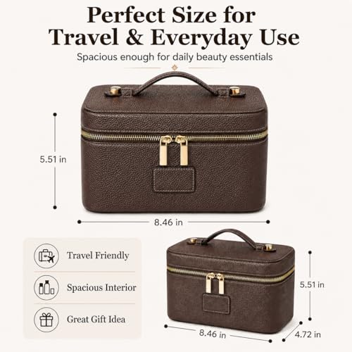 Cozomga Coffee Makeup Bag Vanity Case with Removable Divider Travel Organizer
