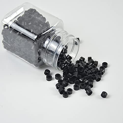 5000 Pcs Silicone Micro Rings Beads 5mm for Hair Extensions - Black, Variation of Black / 5mm