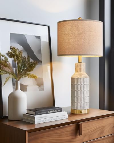White 25-inch Modern 3-Way Dimmable Touch Table Lamps Set of 2 with USB Ports