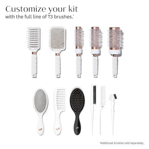 T3 Paddle Brush - Wide Flat Base, Cushioned Body & Heat-Resistant Bristles for Gentle Styling