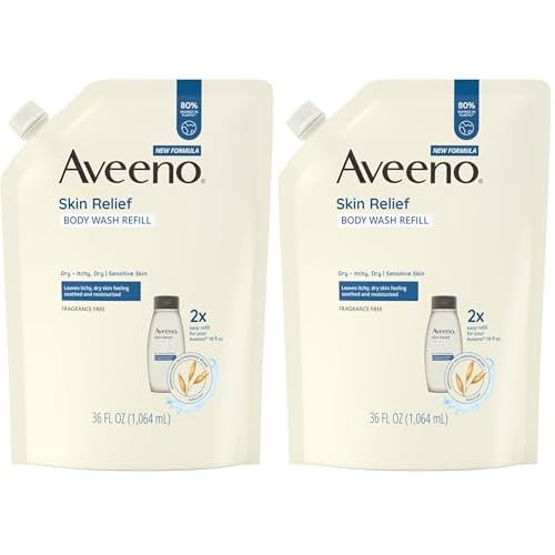Aveeno SkinRelief Body Wash Fragrance-Free + Triple Oat Formula, Gentle Daily Cleanser for Sensitive SkinLeaves Itchy, Dry SkinFeeling Soothed & Moisturized, Body Wash Refill, 36 fl. oz (Pack of 2)