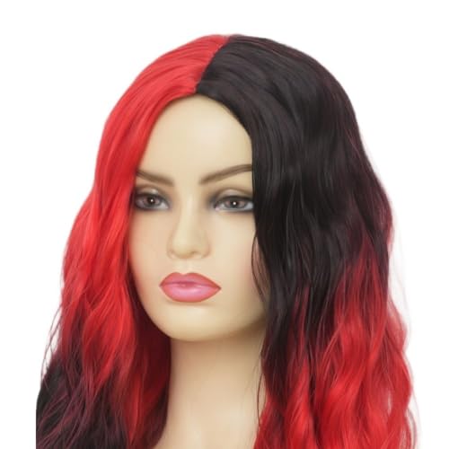 Long Curly Half Red Black Wig 27 Inch Synthetic Wavy Costume Hair for Women - Variation of THIS listing