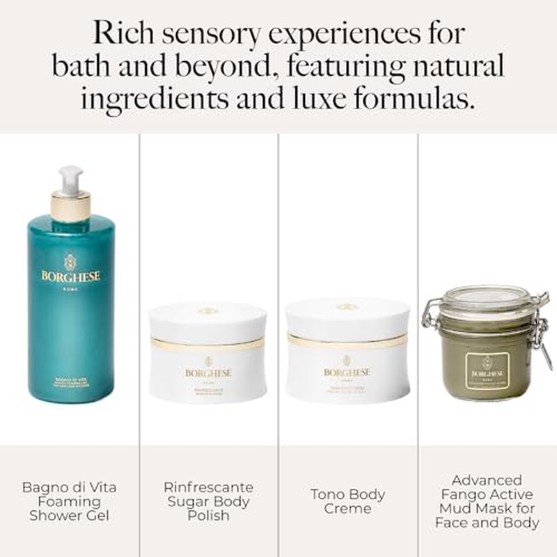 Borghese Bagno di Vita Gentle Foaming Bath & Shower Gel - Aromatherapy Hydrating Body Wash with Thyme, Chamomile & Sweet Almond Oil For All Skin Types