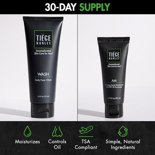Tiege Hanley Basic Skin Care Set for Men, Hydrating Face Wash & Daily Face Moisturizer With SPF 20 Sunscreen, Basic Facial Kit for Men, Gentle on Sensitive Skin, Men¡¯s Skincare, 2 Piece Kit