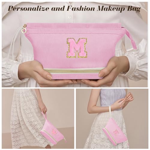 Birthday Gifts for Girls, Personalized Initial Make up Bag 18th Birthday Gifts for Girls Women, Travel Make up Bag Cosmetic Bag Preppy Stuff Bag for Her Mom Girlfriend Wife Teacher - Pink C