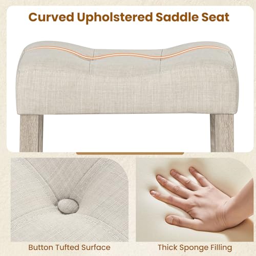 Beige Saddle Bar Stools Set of 2 - Counter Height Farmhouse Seating