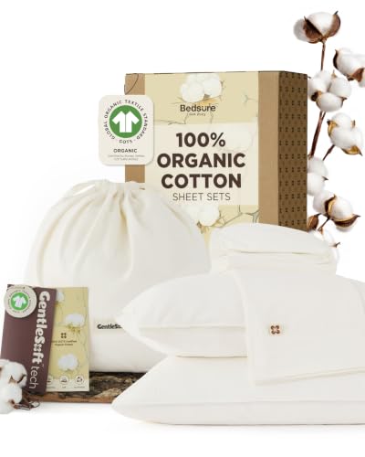 Bedsure Ivory Full Size Organic Cotton Bed Sheets 4PCS, GOTS Certified