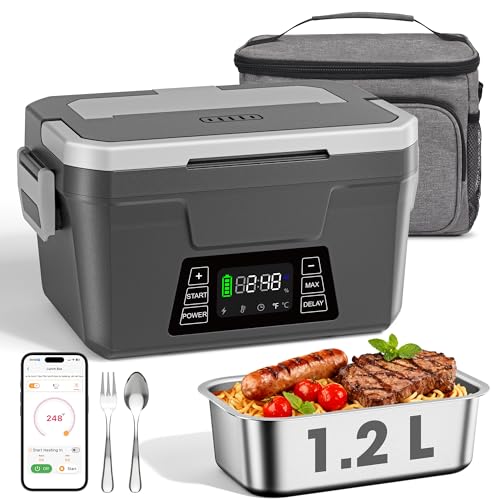 Herrfilk Gray Cordless Electric Heated Lunch Box 1.2L Self-Heating Food Warmer