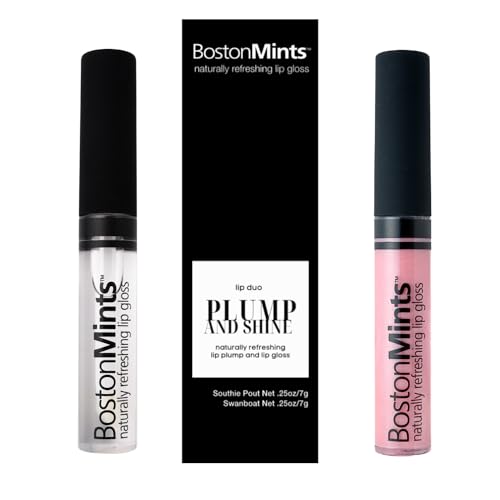Plump & Shine Lip Duo Set - Swan Boat Lip Gloss (.25oz) and Lip Plumper Southie Pout (.25oz) - Naturally Refreshing Vegan Lip Gloss