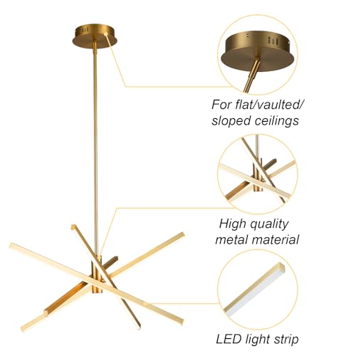 Gold Sputnik Chandeliers - 4-Light Modern LED Linear Pendant for Dining Room - Gold