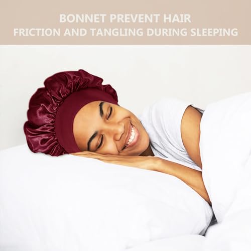 Wheebo Burgundy Satin Bonnet Hats for Women - Pack of 12, Hair Protection & Sleep Caps