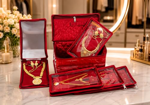 Atorakushon Satin Makeup & Jewelry Organizer Pouch for Women Maroon Variation