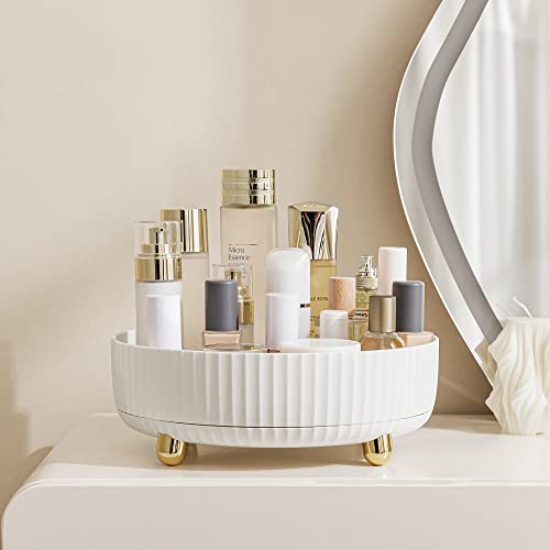 HBlife Makeup Organizer, 360 Degree Rotating Perfume Organizer, 11 Inches Large Capacity Lazy Susan for Bathroom Counter or Vanity, White