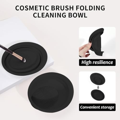 MAANGE 30pcs Professional Makeup Brush Set With Velvet Bag&5pcs Beauty Blender&2pcs Makeup Remover Puff&5pcs Triangle Powder Puff&3pcs Mini Thumb Puff&Toiletry Bag&2pcs Cleaning Mat (Blacksliver)