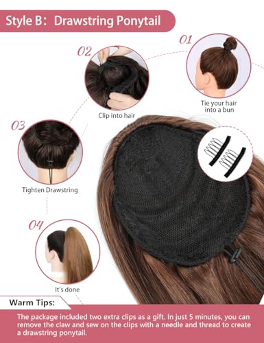 MEGICAEBEAUTY 26 Inch Light Blonde Clip-In Ponytail Hair Extensions Curly & Straight
