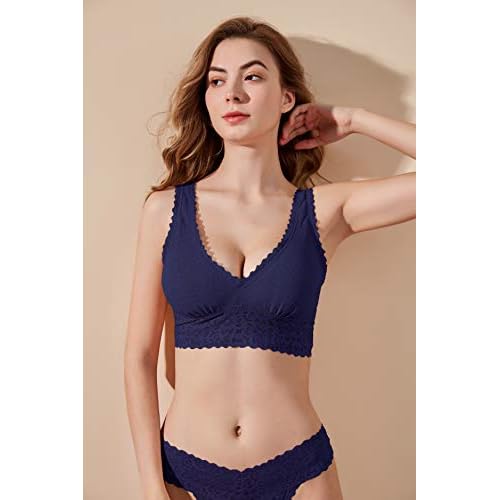 Luna & Sun Women Wirefree Soft Simple Comfortable Design Floral Lace Bralette