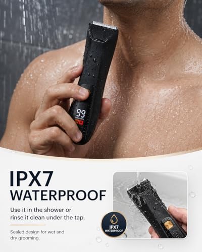 Men's Waterproof Body Hair Trimmer with Skin-Safe Blades, LED Display & USB-C Charging