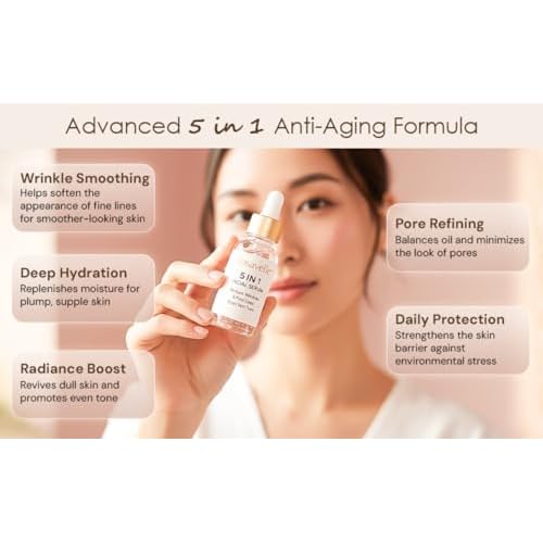 Rosavelle¢â 5-in-1 Facial Serum with Hyaluronic Acid, Vitamin C, Niacinamide, Collagen & Vitamin E | Lightweight Hydrating Face Serum for Brightening, Anti-Aging & Daily Skincare | 1.0 fl oz