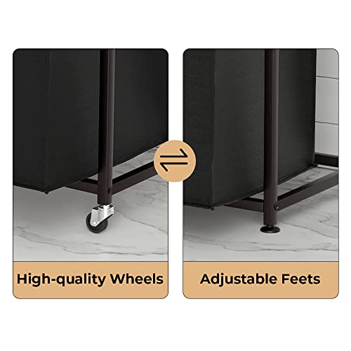 Laundry Hamper with 3 Removable Bags and Shelf - Rustic Brown, 60L Capacity, Movable Wheels - 3 Bag Set
