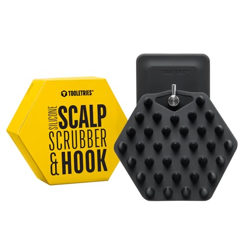 TOOLETRIES Scalp Scrubber & Hook - Silicone Exfoliating Hair Scrubber for Men, Bath & Shower Accessories - Features Silicone-Grip Technology, Removable & Reusable