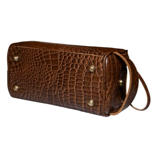 Premium Buffalo Leather Unisex Toiletry Bag Travel Kit (King Size) Shaving kit Accessories :Shaving Brush Case, Razor Protective Travel Case (Combo of 4 Items) (Crocodile Print)