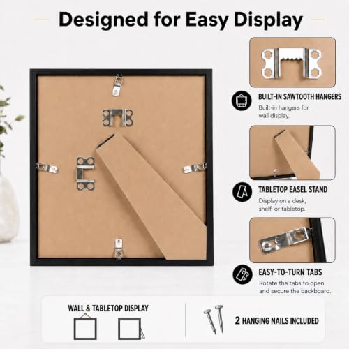 4x4 Black Picture Frame Set of 2 Wall Mount or Tabletop Display