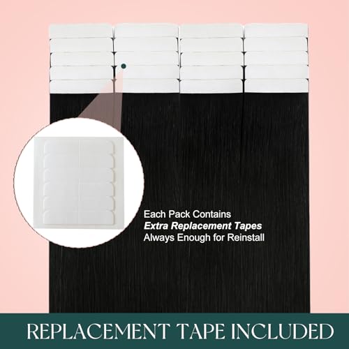 Reusable Hair Extensions Tape-in Set 20 Inch Black Human Hair with Variation A Tape-c #1