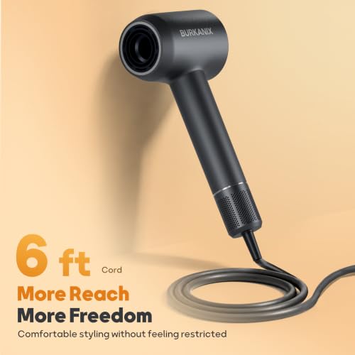 BURKANIX Dark Gray Ionic Hair Dryer with Diffuser & Brushless Motor, Professional Fast Drying