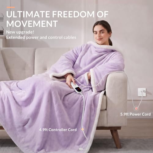 HOMLYNS Purple Wearable Heated Blanket with Foot Pocket & Sleeves, 52 x 72 inches