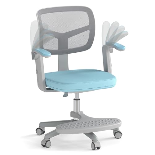 Kids Desk Chair with Adjustable Height Armrest & Footrest - Blue