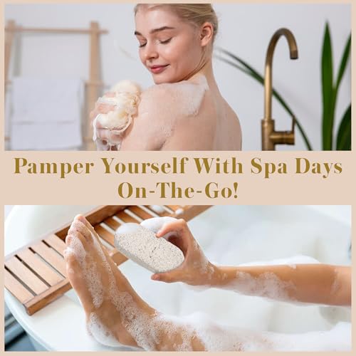 Bella Ciao 6-Piece Body and Skincare Set, Women¡¯s Spa Gift Basket with Face Massage Roller, Hair Brush, Exfoliating Tools and Wooden Tray, Self Care Bath Accessories