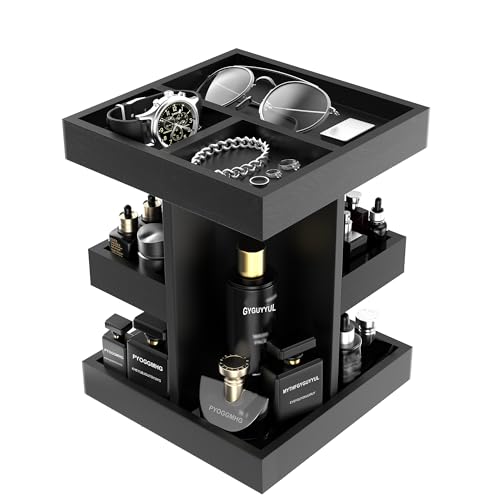 Cologne Organizer for Men, 360 Makeup Rotating Organizer, Organizador de Perfumes, Estante para Perfumes, Gifts for Men, Countertop Vanity and Bathroom, Bedroom Essentials, Mens Husband Gifts(Black)