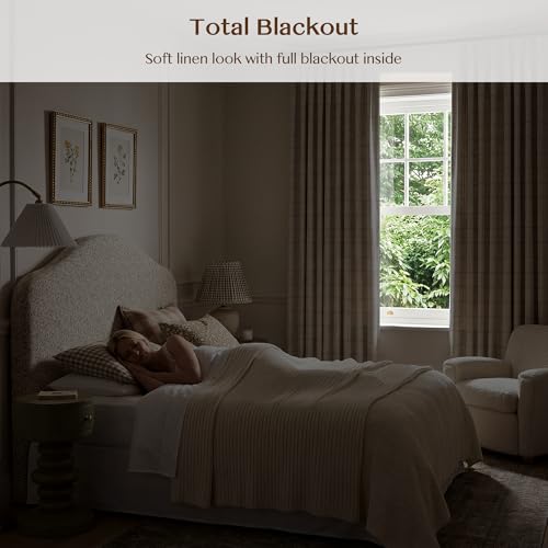 Black Pinch Pleated Curtains - Buffalo Plaid Linen Drapes, Thermal Insulated, 40W x 84L, 2 Panels Set