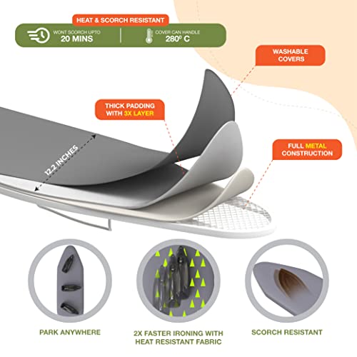 Wall-Mounted Ironing Board 36.2 x 12.2 in with Iron Holder, Gray by XABITAT