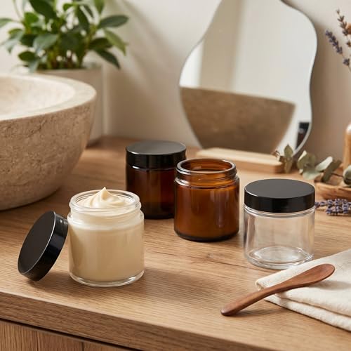 24 Pack 4 oz Glass Cosmetic Jars with Airtight Lids - Amber & Clear