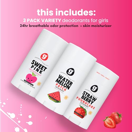Girls Deodorant Stick - Aluminum-Free, Sensitive Skin, Assorted Scents
