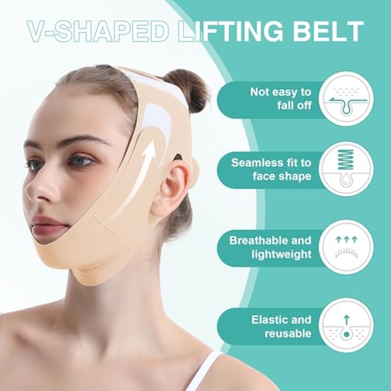 Chin Strap for Sleeping, Double Chin Reducer for Women, Jawline Shaper, Adjustable V-Line Lifting Mask, Chin Up Patch, Reusable Facial V-Shaped Belt, Overnight Shaped Face Mask for Sagging(1pc-Beige)