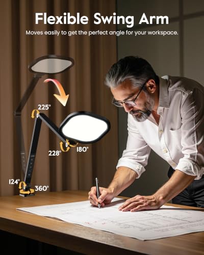 LitONES Black LED Desk Lamp with Clamp, 2000LM, 30 Lighting Modes, Metal Arm