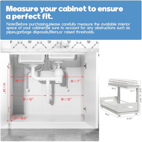 Biboraya Under Sink Organizer White 2-Pack Adjustable Dual-Tier Cabinets