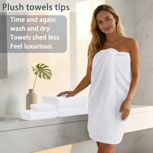 4-Piece White Cotton Bath Towel Set - Hotel Quality, Soft & Absorbent