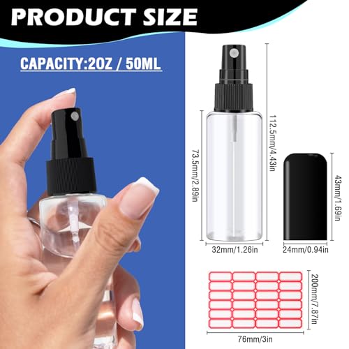 DupakSYS 100 Pack 2oz/55ml Travel Spray Bottles - Small Clear Refillable