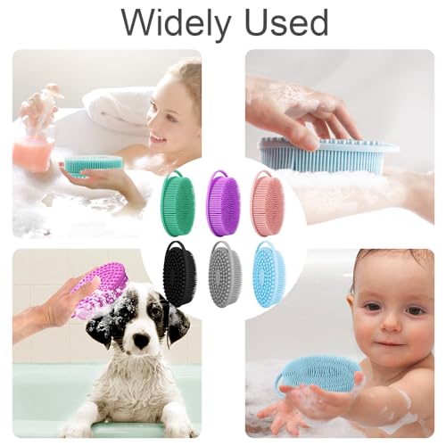 6-Pack Silicone Body Scrubber Loofah Set for Sensitive Skin - Black Pink Blue Green Purple Grey